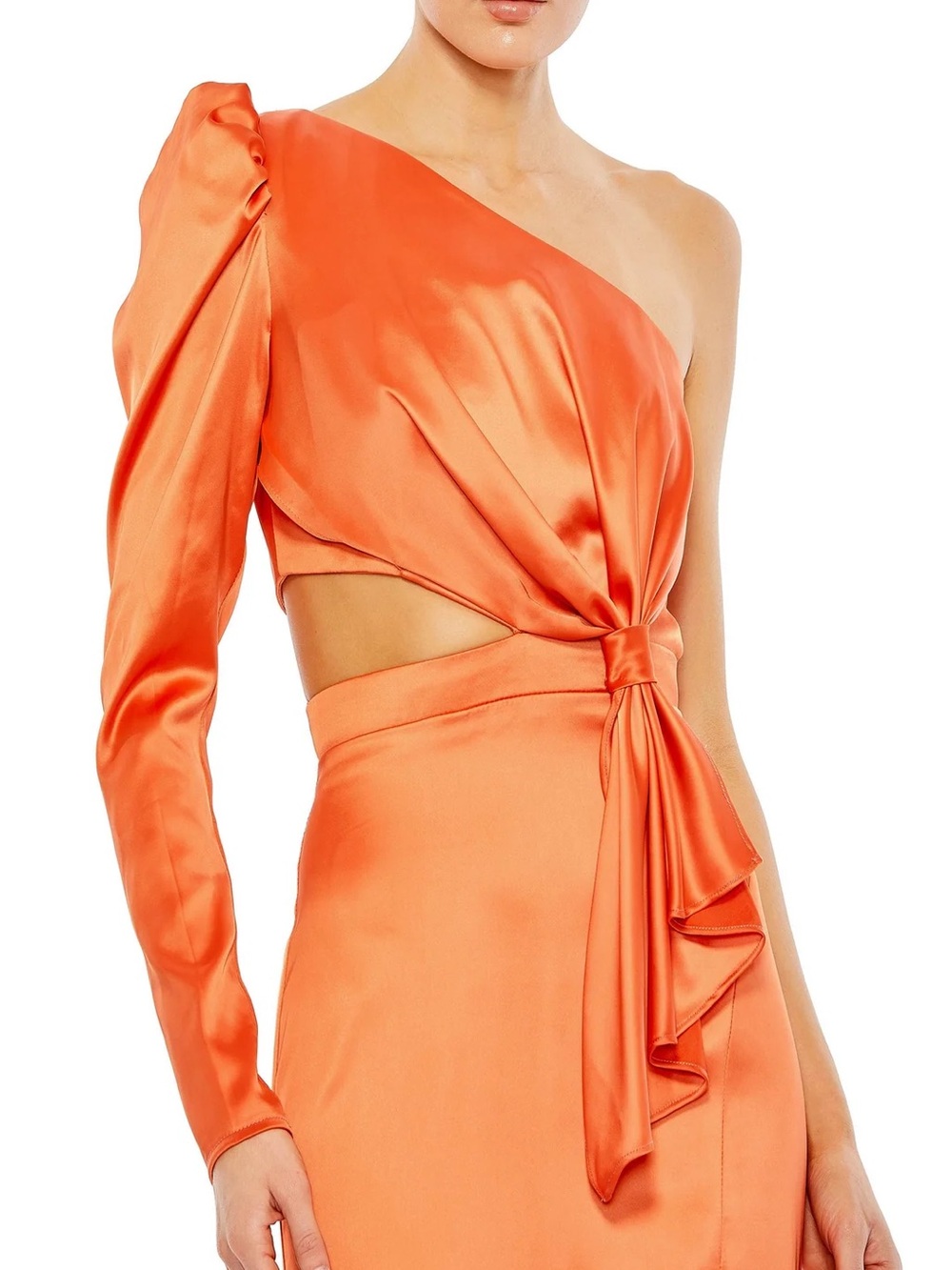 Mac Duggal 49570 Tangerine Satin One-Shoulder Gown – Size 2 – NWT